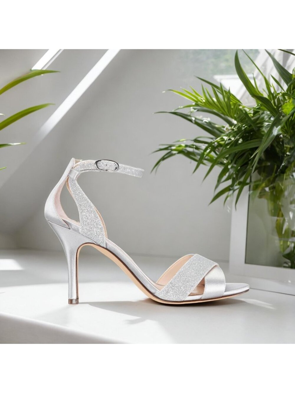 Nina Womens Satin Venus Crisscross Stiletto Dress Heel Sandal Silver Size 9M NIB